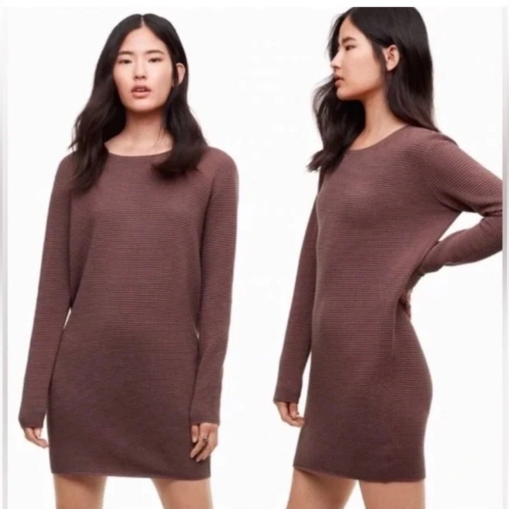 Aritzia Wilfred Campanule Dress Silk/Cashmere Long Sleeve Dress Cabon